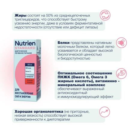 Лечебное питание Nutrien Standard (Нутриэн Стандарт) со вкусом клубники, энтеральное, 200 мл