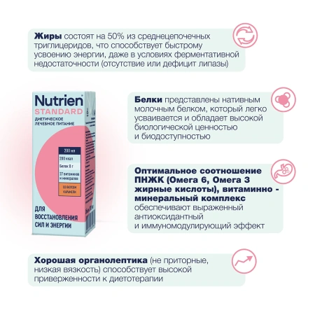 Лечебное питание Nutrien Standard (Нутриэн Стандарт) со вкусом карамели, энтеральное, 200 мл, 18 шт