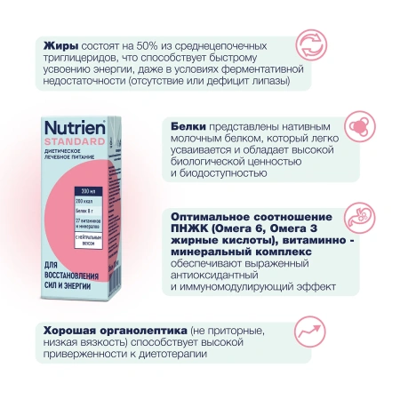 Лечебное питание Nutrien Standard (Нутриэн Стандарт) с нейтральным вкусом, энтеральное, 200 мл, 18 шт